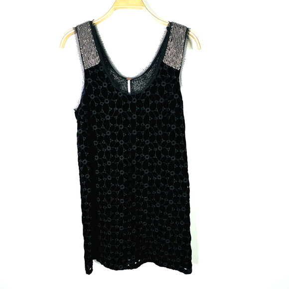 Free People Velvet Eyelet Beaded Shift Dress Size 4 - Picture 1 of 10